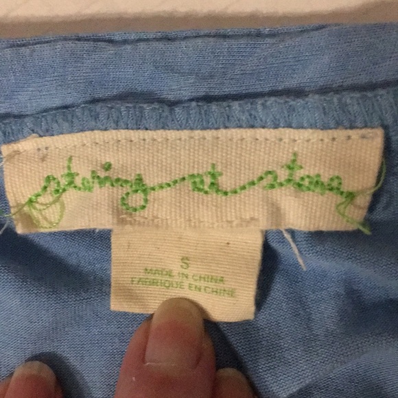 Sexy RETRO W lace up detail. blue & tan tank top. Sz Small - Picture 6 of 6